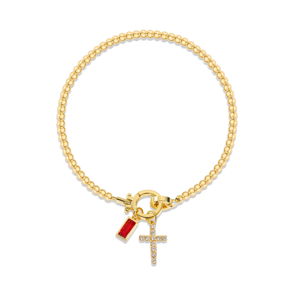 BIRTHSTONE CROSS CHARM BRACELET
