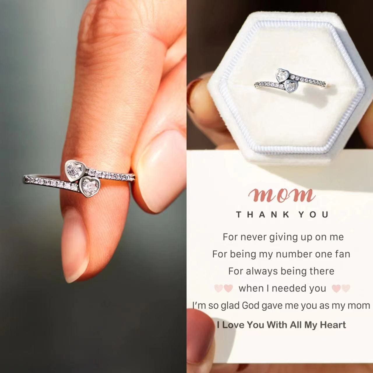 TO MY MOTHER - DOUBLE HEART RING