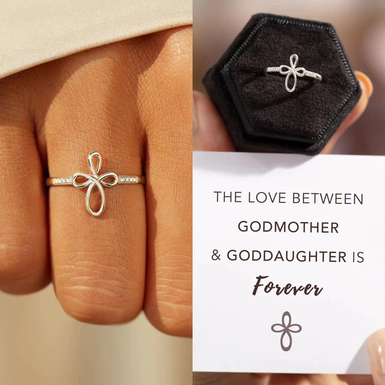 MOTHER & DAUGHTER - HOLLOW CROSS FLOWER RING