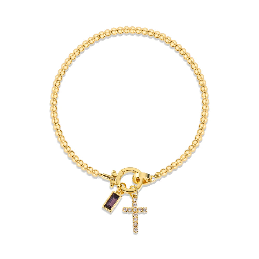 BIRTHSTONE CROSS CHARM BRACELET
