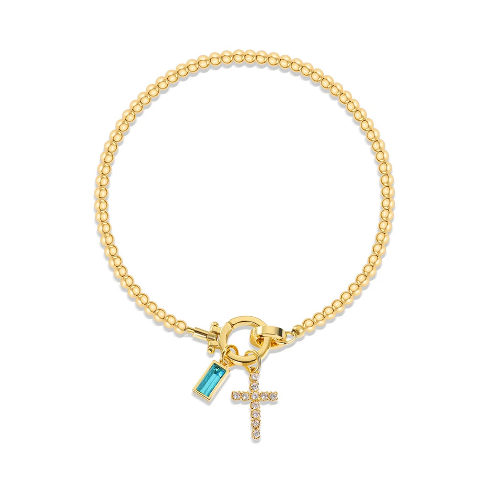 BIRTHSTONE CROSS CHARM BRACELET